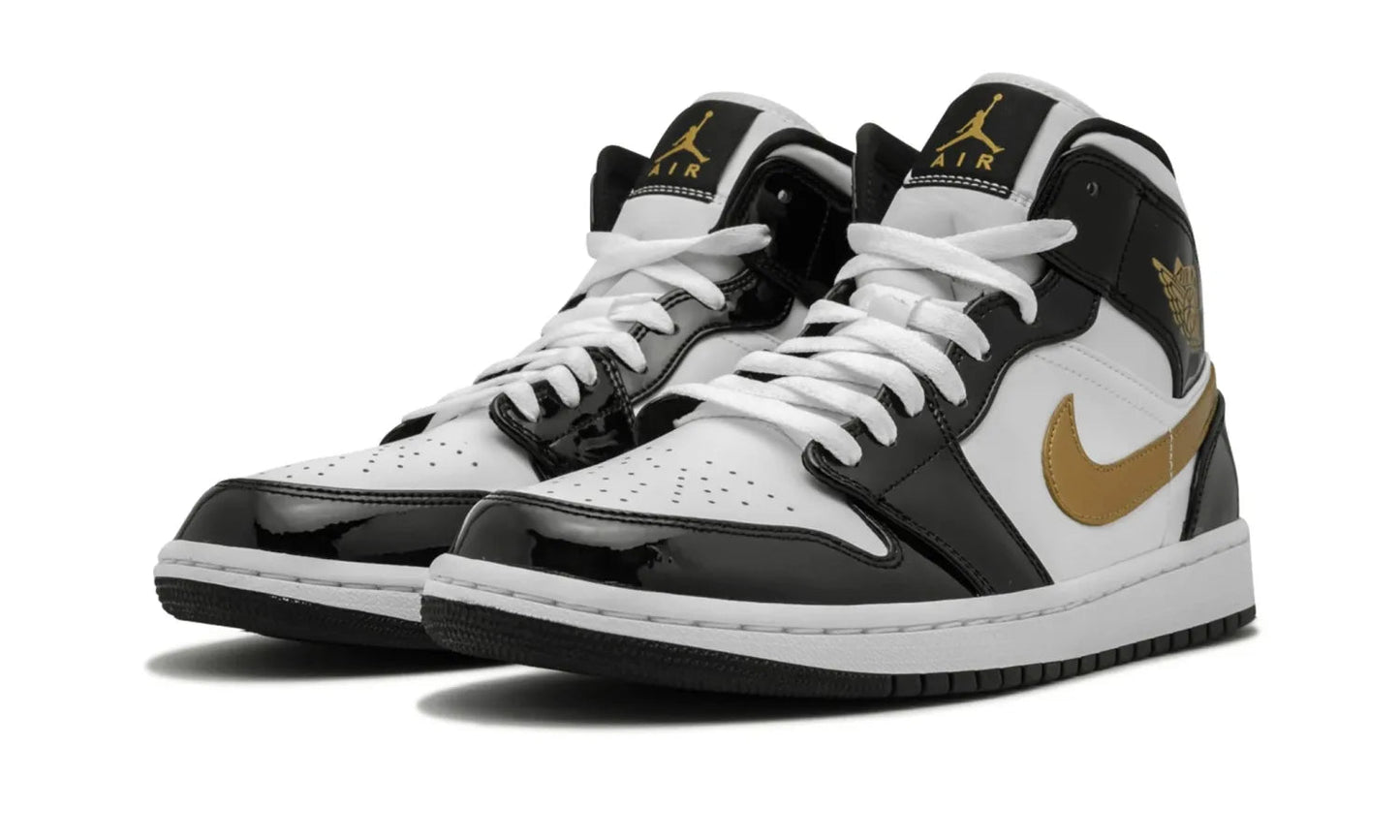 Air Jordan 1 Mid Patent Black White Gold