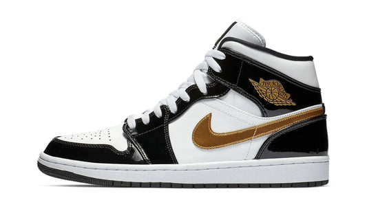 Air Jordan 1 Mid Patent Black White Gold