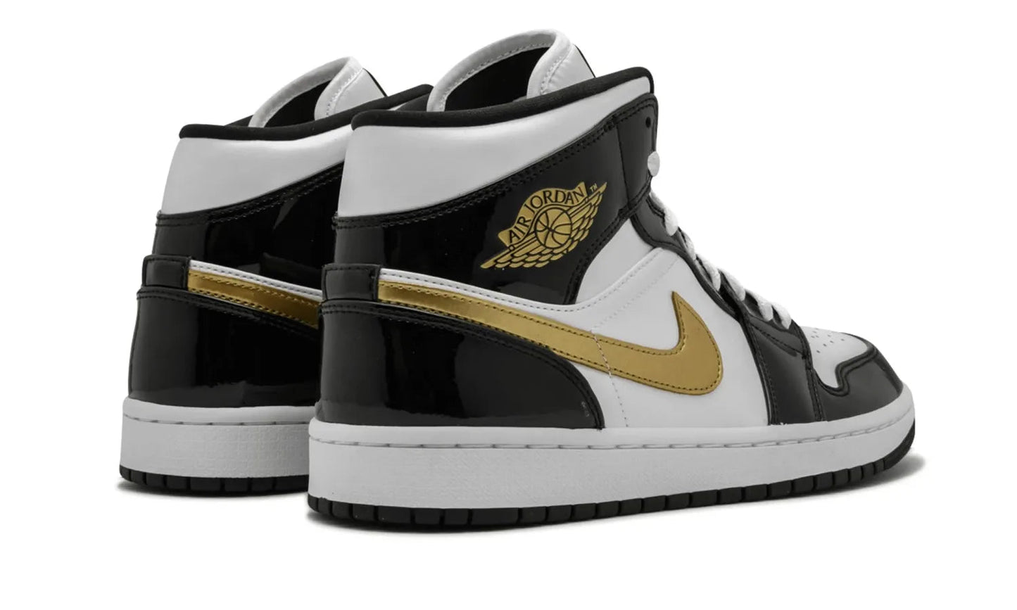Air Jordan 1 Mid Patent Black White Gold